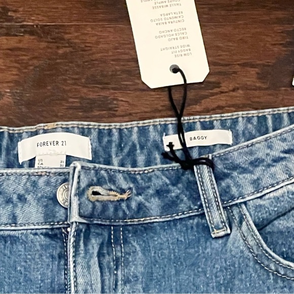 Forever 21 Women’s Baggy Wide-Leg Distressed Blue Jeans Blue Size 30 - Picture 7 of 7